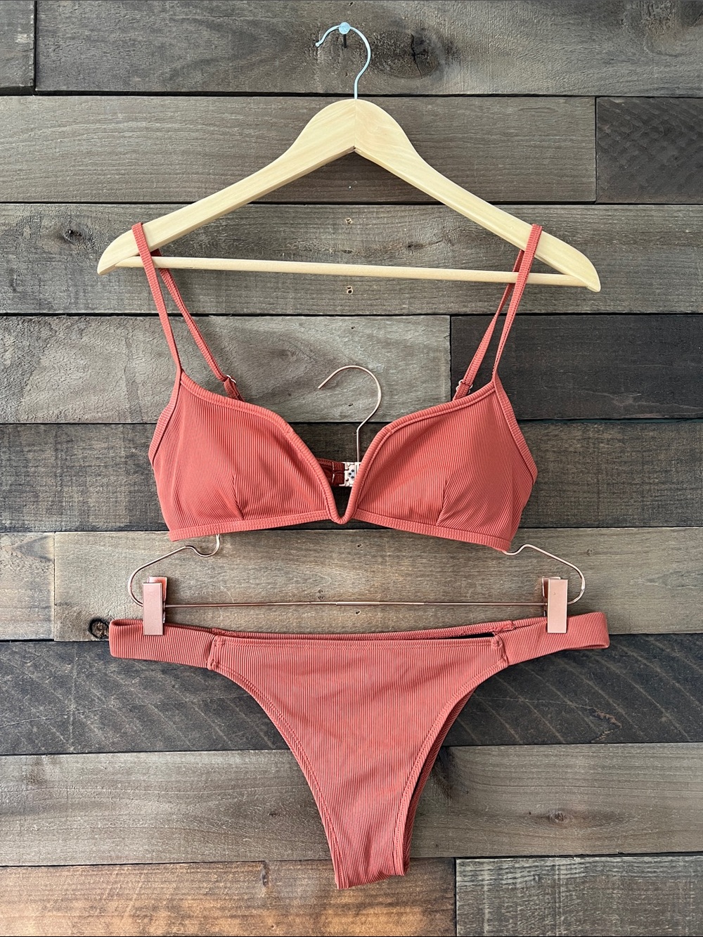Somerfield Swim Women's Noosa Top Ribbed Swimsuit Set in Terracotta Size M/XL